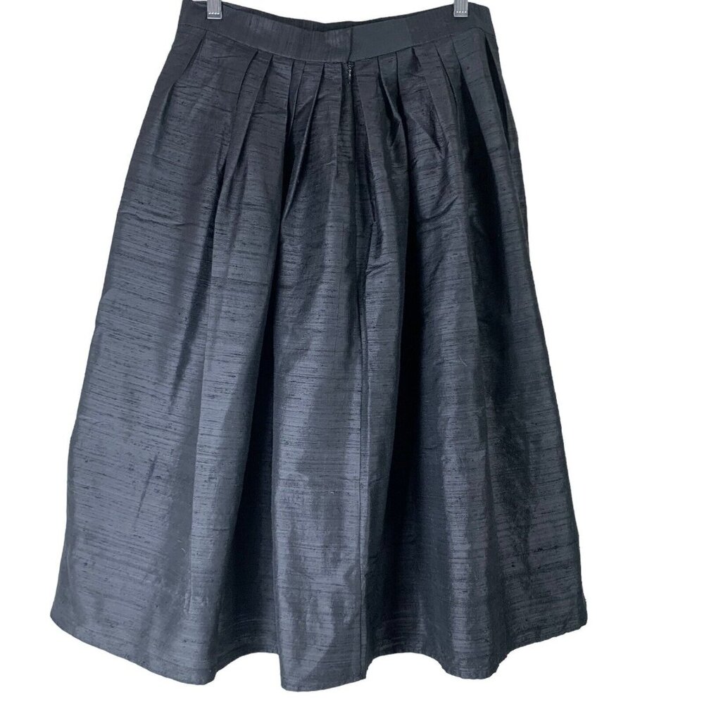 Lisa Anne Essentials Rtw Size 10 Silk Skirt Black Pleated A Line Midi Length View 2